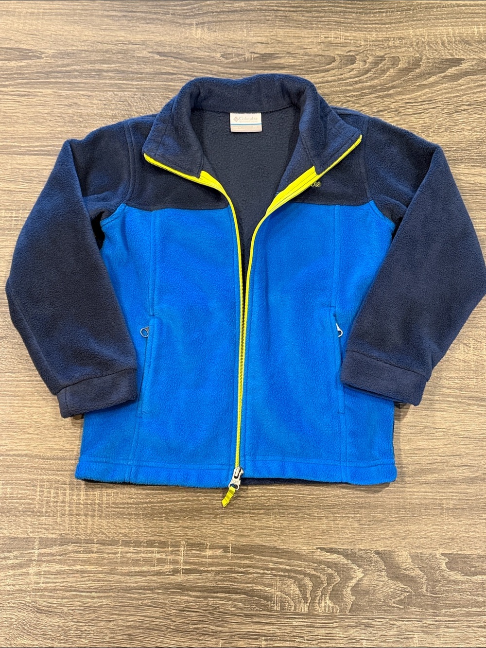 Columbia Blue & Navy Full-Zip Kids Fleece Jacket with Yellow Trim